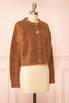 Cassy Brown Bouclé Knit Cardigan w/ Buttons side view