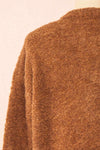 Cassy Brown Bouclé Knit Cardigan w/ Buttons back close-up