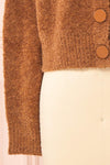 Cassy Brown Bouclé Knit Cardigan w/ Buttons sleeve