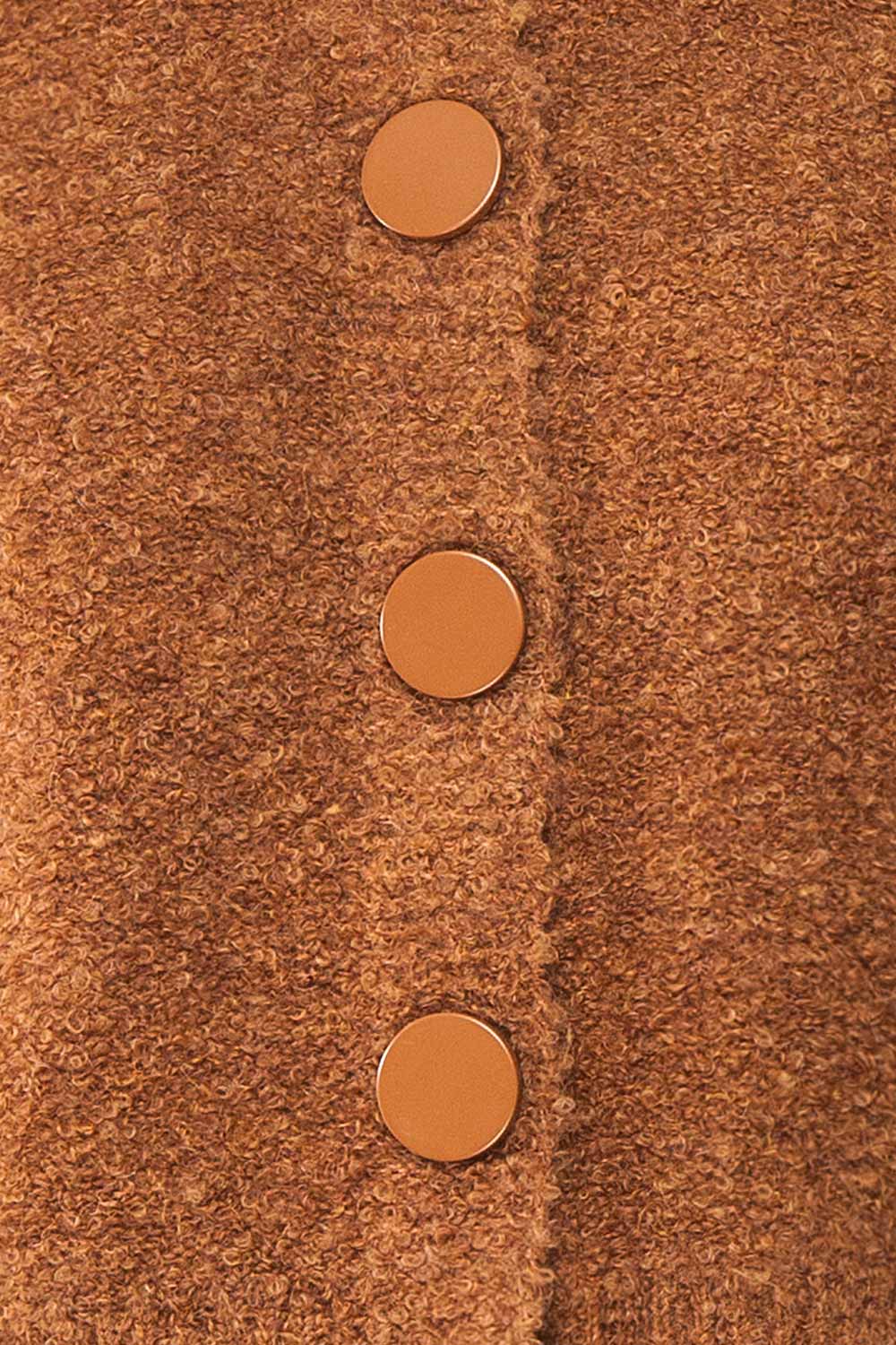 Cassy Brown Bouclé Knit Cardigan w/ Buttons fabric 