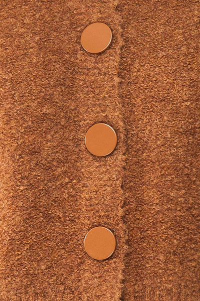 Cassy Brown Bouclé Knit Cardigan w/ Buttons fabric