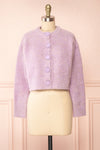 Cassy Lilac Bouclé Knit Cardigan w/ Buttons | Boutique 1861 front view
