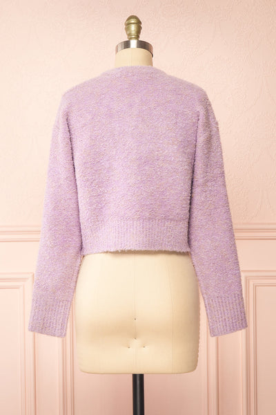 Cassy Lilac Bouclé Knit Cardigan w/ Buttons | Boutique 1861 back view