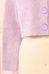 Cassy Lilac Bouclé Knit Cardigan w/ Buttons | Boutique 1861 sleeve
