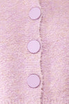Cassy Lilac Bouclé Knit Cardigan w/ Buttons | Boutique 1861 fabric