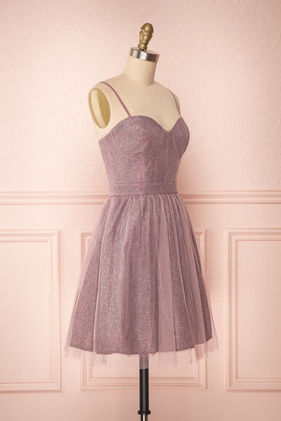 Castalie Lilac Glittery Tulle & Mesh A-Line Dress | Boutique 1861 side view
