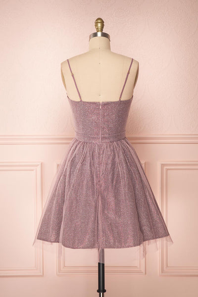 Castalie Lilac Glittery Tulle & Mesh A-Line Dress | Boutique 1861 back view