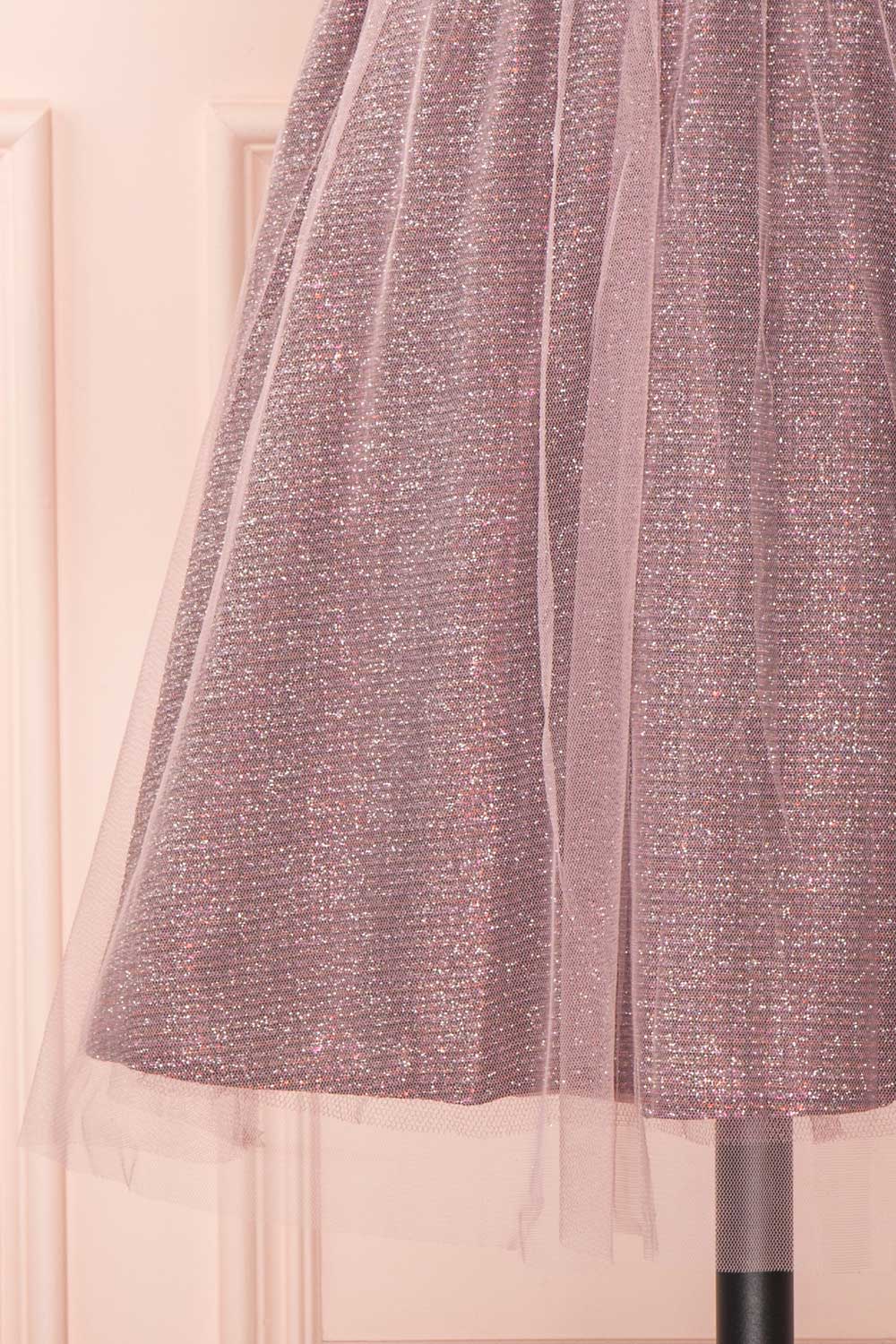 Castalie Lilac Glittery Tulle & Mesh A-Line Dress | Boutique 1861 bottom close-up