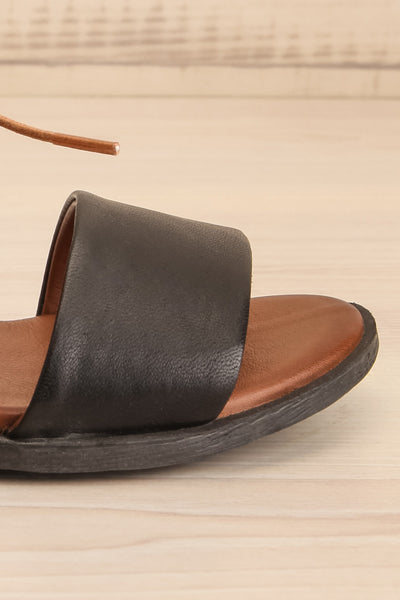 Castella Black Faux Leather Lace-Up Sandals | La petite garçonne side close-up
