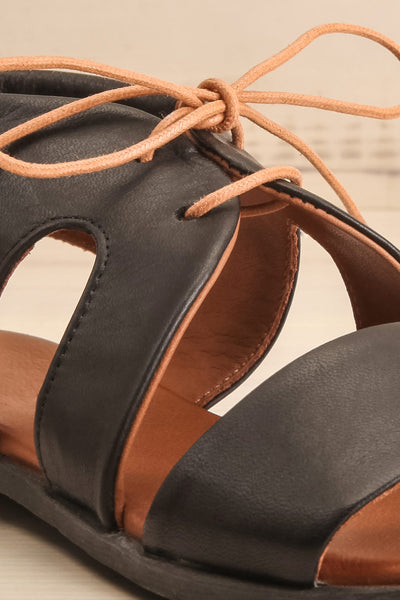 Castella Black Faux Leather Lace-Up Sandals | La petite garçonne front close-up