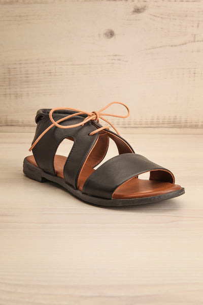 Castella Black Faux Leather Lace-Up Sandals | La petite garçonne front view