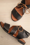 Castella Black Faux Leather Lace-Up Sandals | La petite garçonne flat view