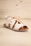 Castella White Faux Leather Lace-Up Sandals | La petite garçonne front view
