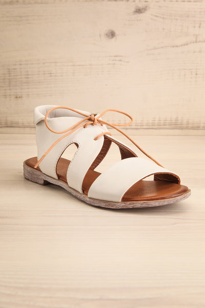 Castella White Faux Leather Lace-Up Sandals | La petite garçonne front view