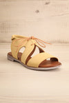 Castella Yellow Faux Leather Lace-Up Sandals | La petite garçonne front view