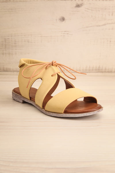 Castella Yellow Faux Leather Lace-Up Sandals | La petite garçonne front view