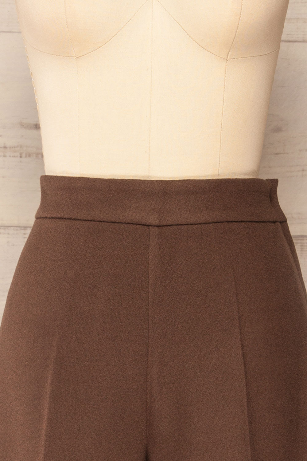 Castelluzzo Brown Wide Straight Leg Pants | La petite garçonne front close-up