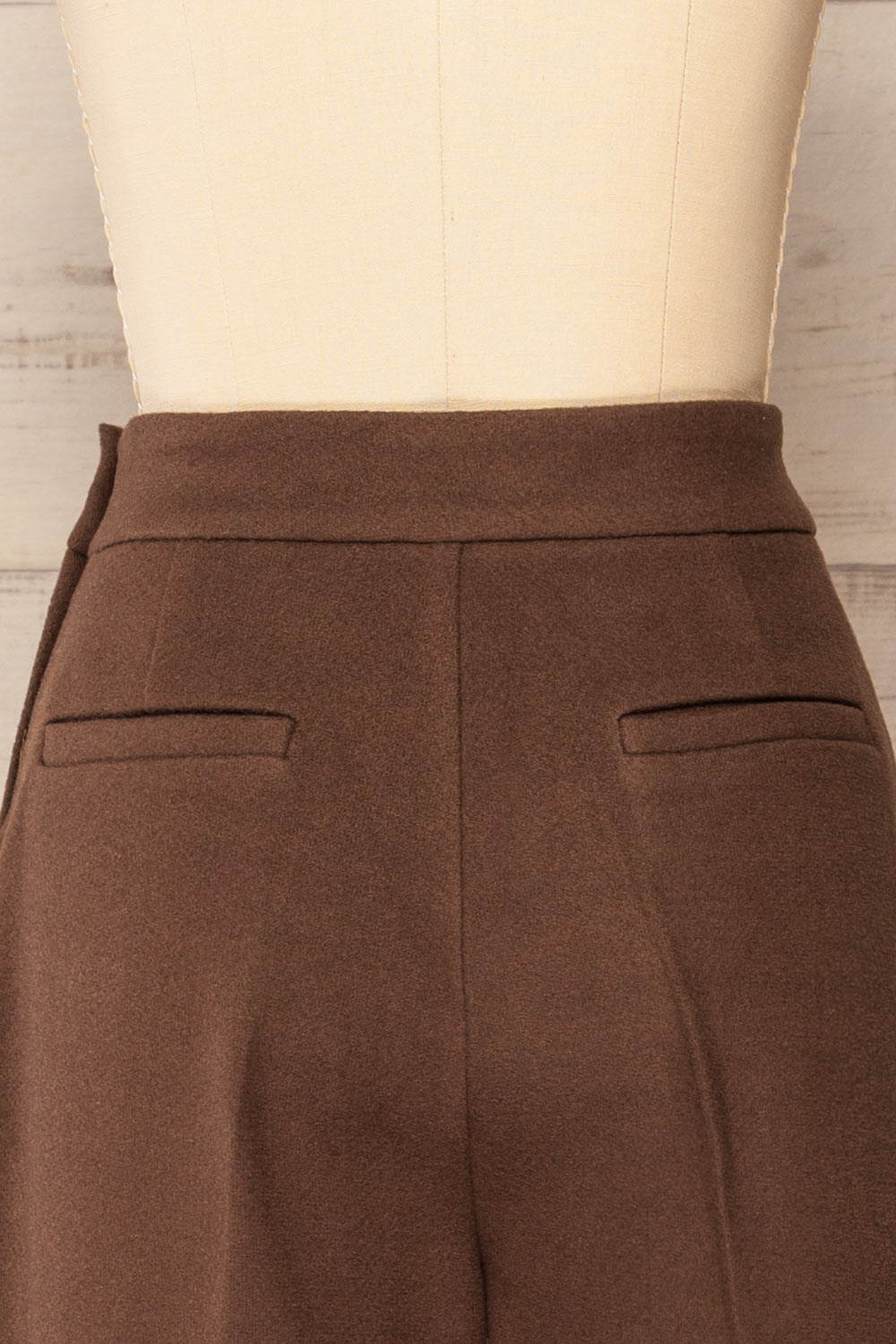 Castelluzzo Brown Wide Straight Leg Pants | La petite garçonne back close-up