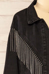 Catacupamba Cropped Denim Jacket w/ Sequin Fringe | La petite garçonne side close-up