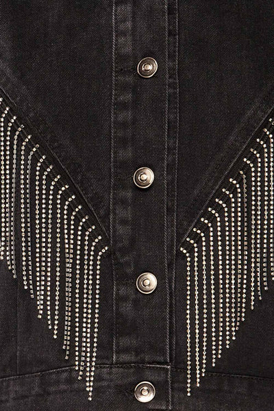 Catacupamba Cropped Denim Jacket w/ Sequin Fringe | La petite garçonne fabric