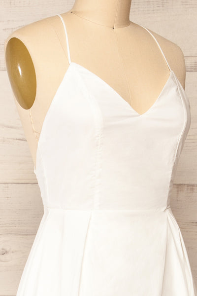 Cataguango White V-Neck Midi Dress | La petite garçonne side close-up