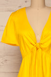 Catanas Yellow Short Sleeve Dress w/ Bow | La petite garçonne front close-up