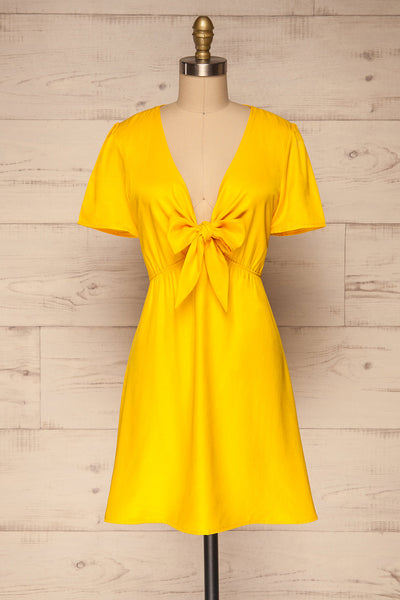 Catanas Yellow Short Sleeve Dress w/ Bow | La petite garçonne front view bow