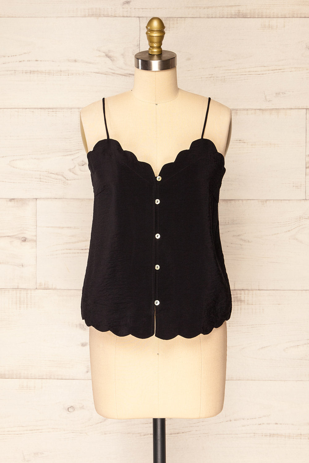 Catheline Black Cropped Button-Up Camisole | La petite garçonne front view