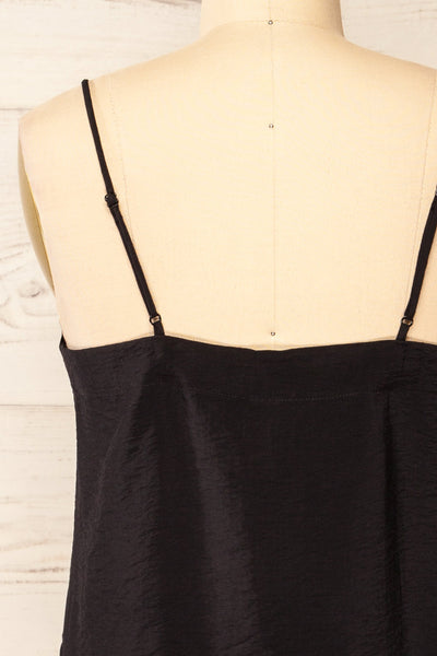 Catheline Black Cropped Button-Up Camisole | La petite garçonne back close-up