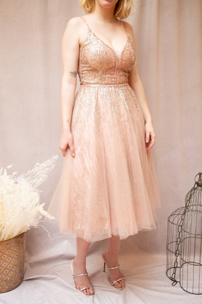 Catalina Pink Sparkling Tulle Midi Dress | Boutique 1861 model