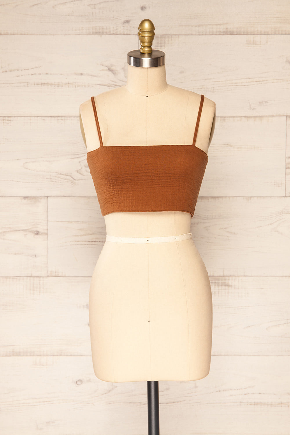 Cecile Cognac Tied Bandeau Crop Top | La petite garçonne front view 