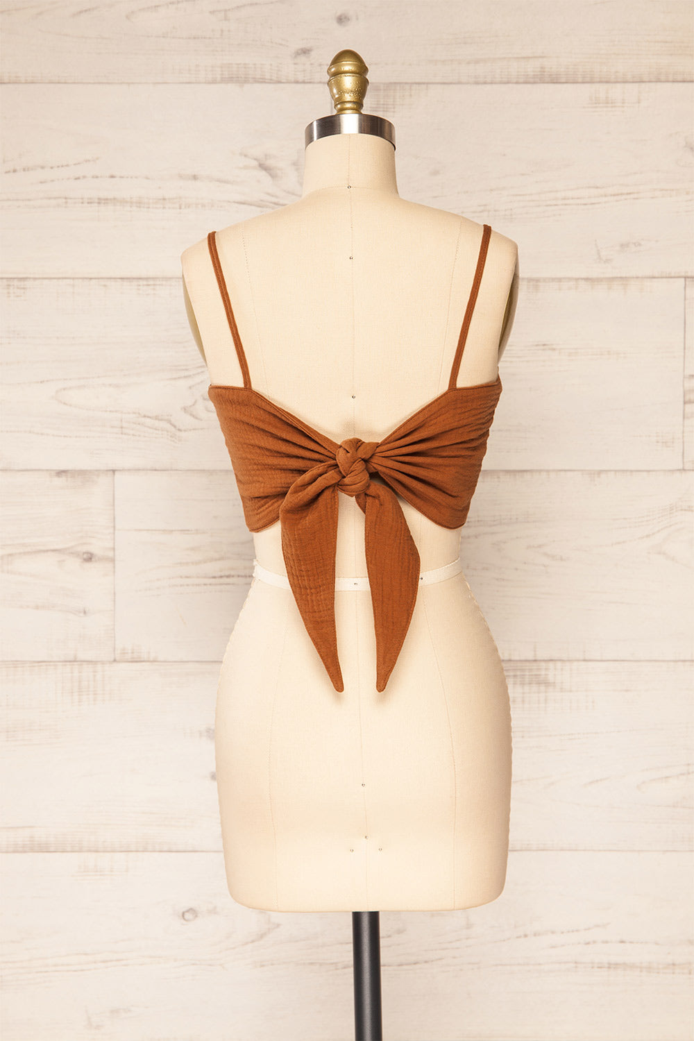 Cecile Cognac Tied Bandeau Crop Top | La petite garçonne back view