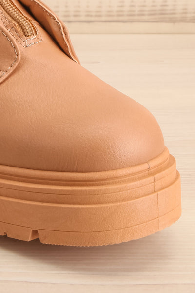 Celeriter Beige Faux-Leather Platform Boots | La petite garçonne front close-up