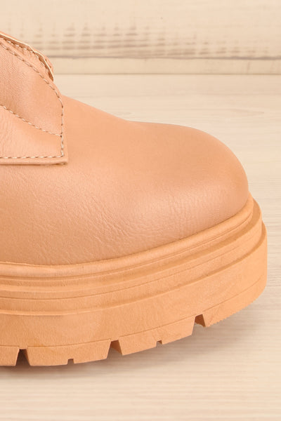 Celeriter Beige Faux-Leather Platform Boots | La petite garçonne side front close-up