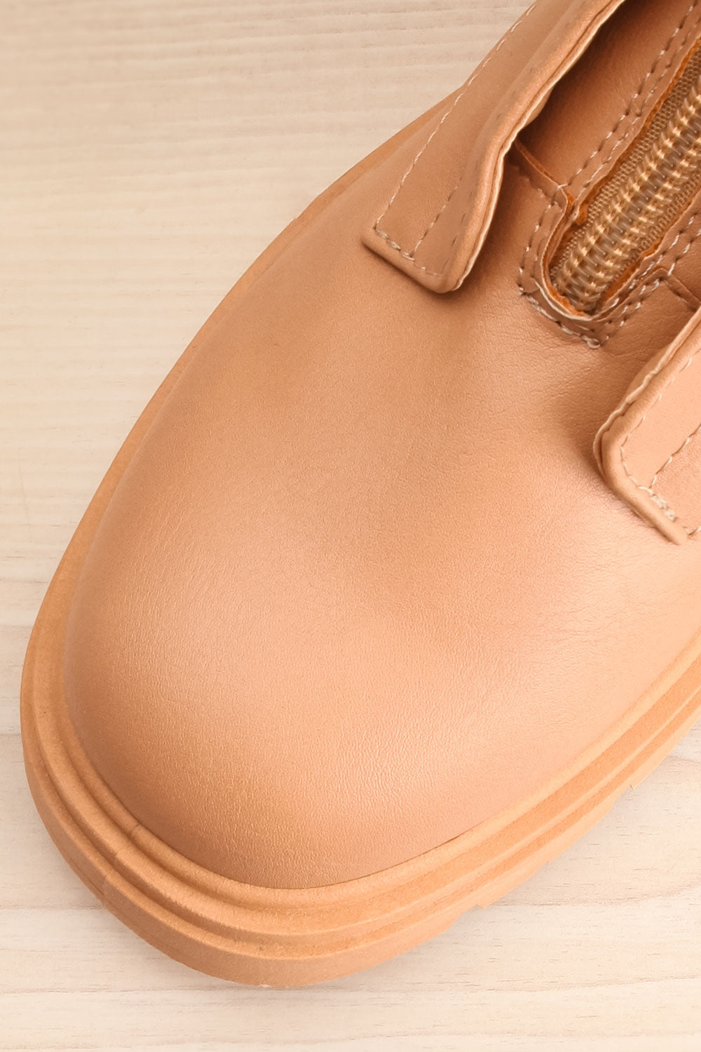 Celeriter Beige Faux-Leather Platform Boots | La petite garçonne flat close-up