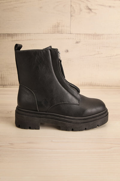 Celeriter Black Faux-Leather Platform Boots | La petite garçonne side view