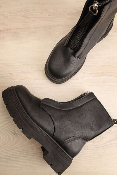 Celeriter Black Faux-Leather Platform Boots | La petite garçonne flat view