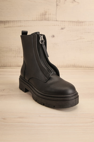 Celeriter Black Faux-Leather Platform Boots | La petite garçonne front view