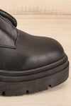 Celeriter Black Faux-Leather Platform Boots | La petite garçonne side front close-up
