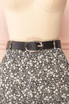 Cendol Black Tiered Floral Midi Skirt w/ Belt | Boutique 1861 front close-up