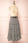 Cendol Black Tiered Floral Midi Skirt w/ Belt | Boutique 1861 side view