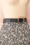 Cendol Black Tiered Floral Midi Skirt w/ Belt | Boutique 1861 side close-up