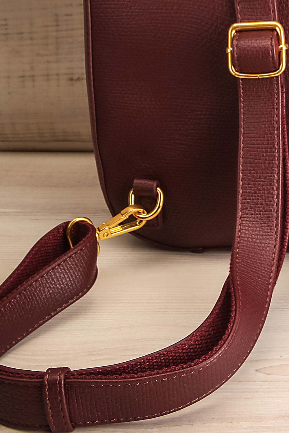 Centaurus Vegan Leather Backpack | La petite garçonne strap close-up