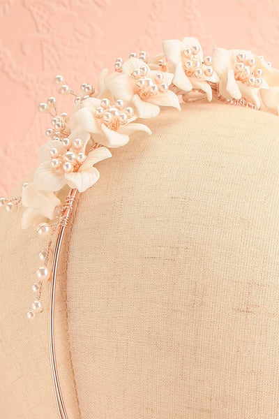 Ceohalotaxe Floral Headband w/ Pearls | Boudoir 1861 front close-up