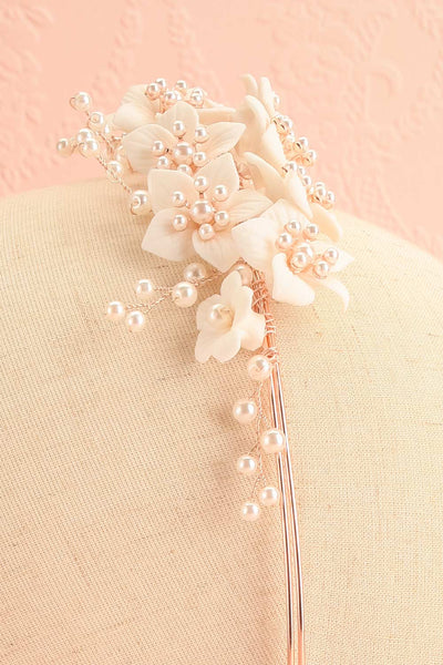 Ceohalotaxe Floral Headband w/ Pearls | Boudoir 1861 side close-up