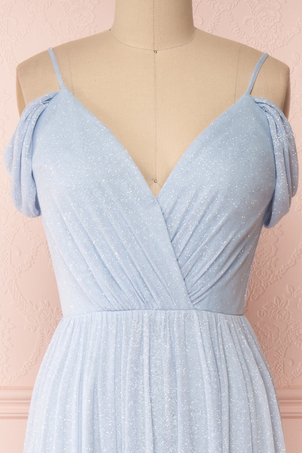 Cephee Dusty Blue Glitter Dress | Robe | Boutique 1861 front close-up