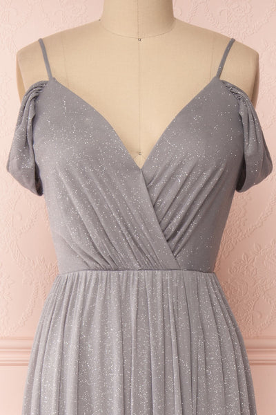 Cephee Grey Glitter Dress | Robe à Brillants | Boutique 1861 front close-up