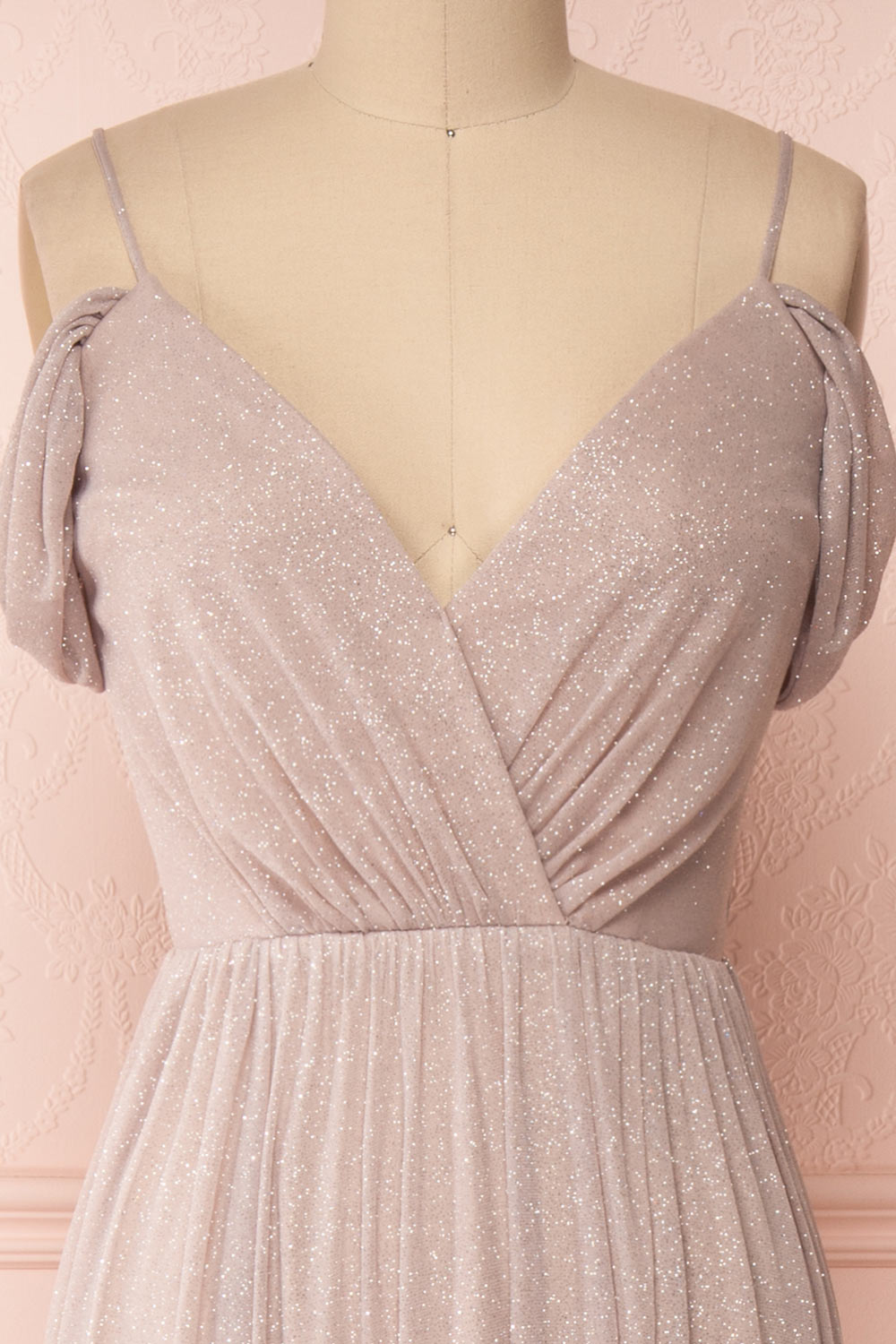 Cephee Taupe Glitter Dress | Robe | Boutique 1861 front close-up