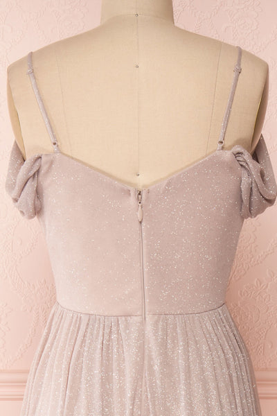 Cephee Taupe Glitter Dress | Robe | Boutique 1861 back close-up