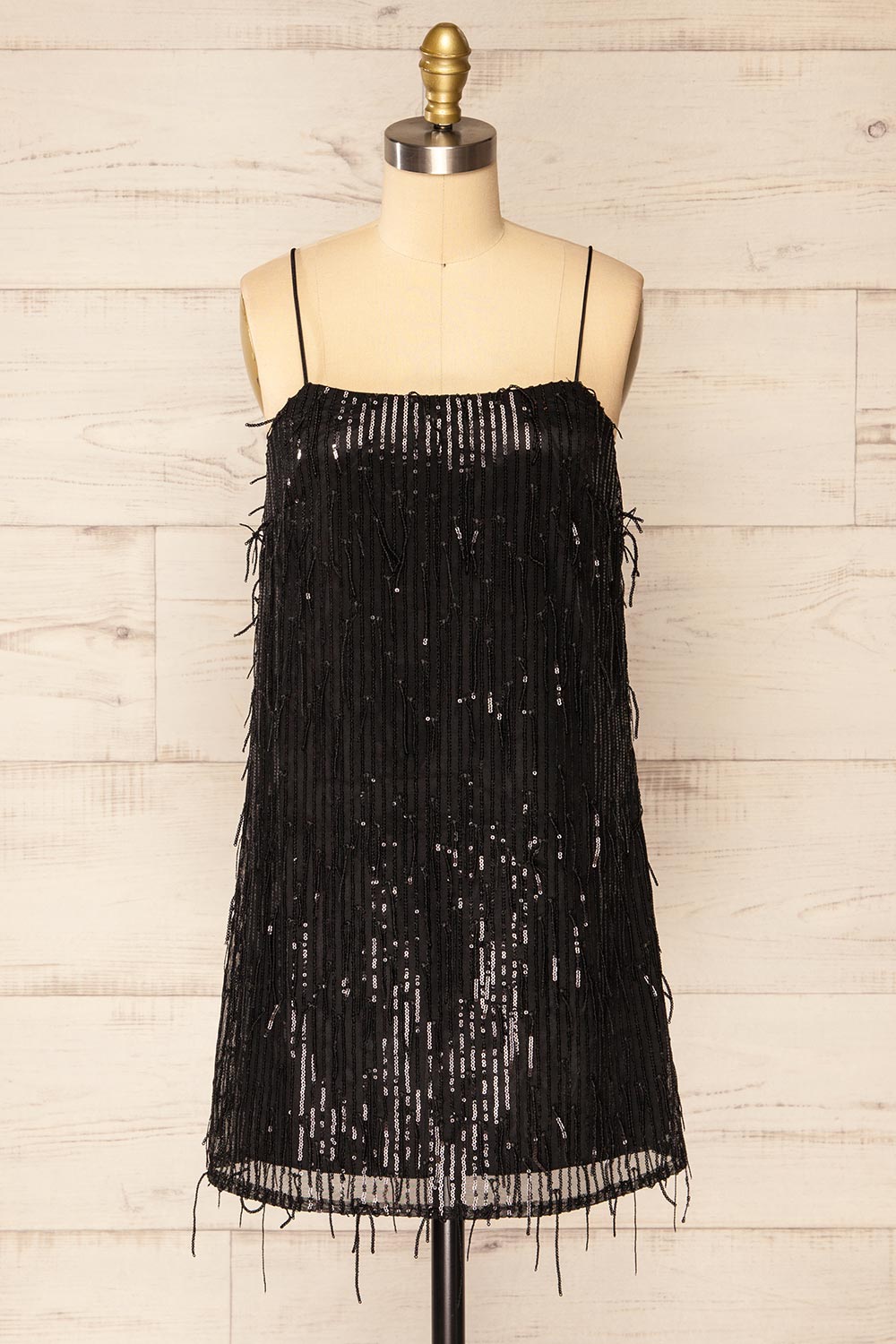 Cerdanyola Short Black Sequin Dress | La petite garçonne front view